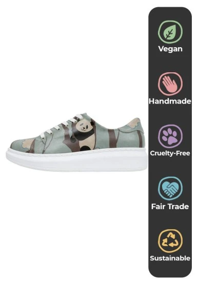 Femme Cuir Vegan Bleu Baskets - Panda Hug Motif - 