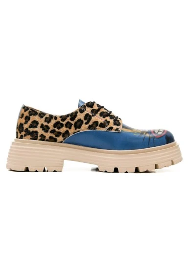 Femme Cuir Vegan Bleu Baskets - Meow Attack Motif - 