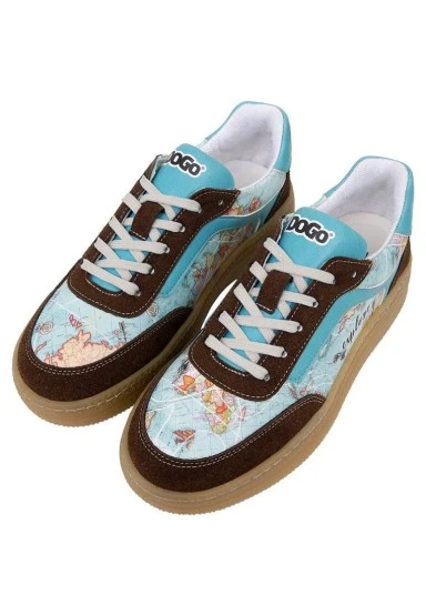 Femme Cuir Vegan Bleu Baskets - Explore Motif - 