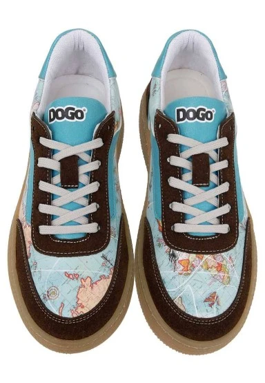 Femme Cuir Vegan Bleu Baskets - Explore Motif - 