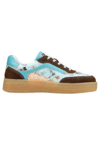 Femme Cuir Vegan Bleu Baskets - Explore Motif - 