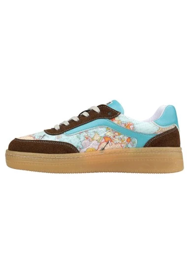Femme Cuir Vegan Bleu Baskets - Explore Motif - 
