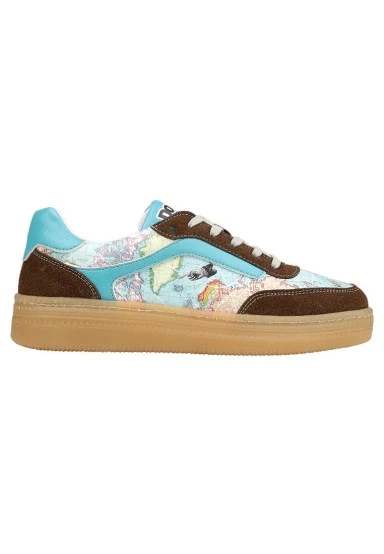 Femme Cuir Vegan Bleu Baskets - Explore Motif - 