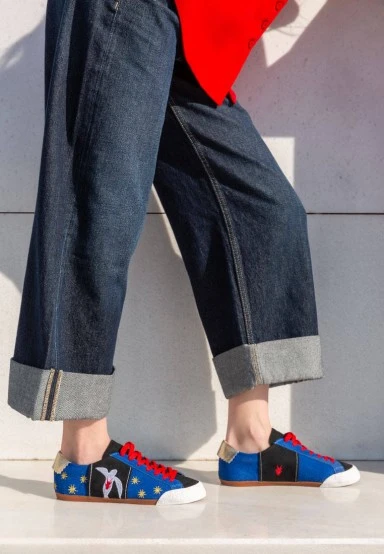 Femme Cuir Vegan Bleu Baskets - Matisse Motif - 