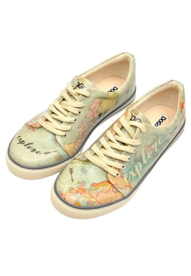 Femme Cuir Vegan Bleu Baskets - Explore Motif - 