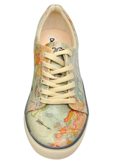 Femme Cuir Vegan Bleu Baskets - Explore Motif - 