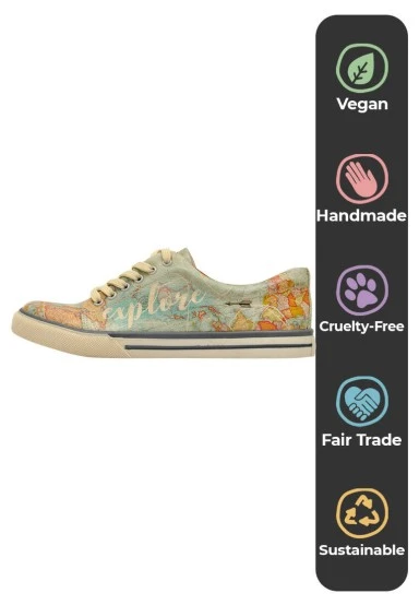 Femme Cuir Vegan Bleu Baskets - Explore Motif - 