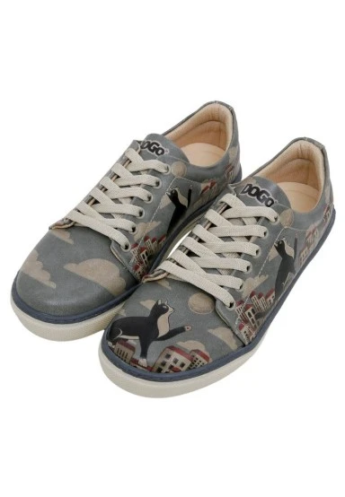 Femme Cuir Vegan Bleu Baskets - Over the Moon Motif - 