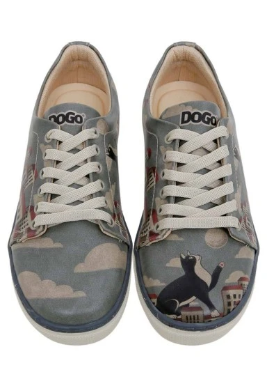 Femme Cuir Vegan Bleu Baskets - Over the Moon Motif - 