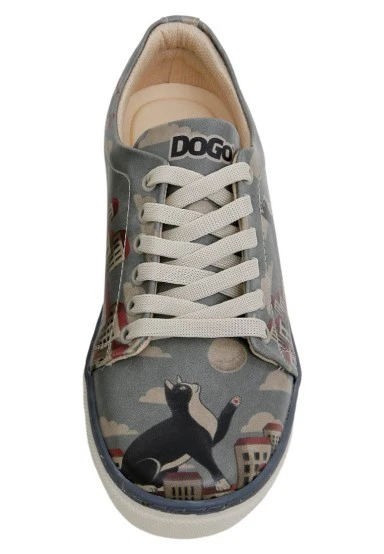 Femme Cuir Vegan Bleu Baskets - Over the Moon Motif - 