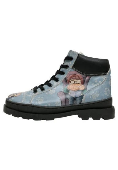 Femme Cuir Vegan Bleu Bottes - I Have Cattitude Motif - 