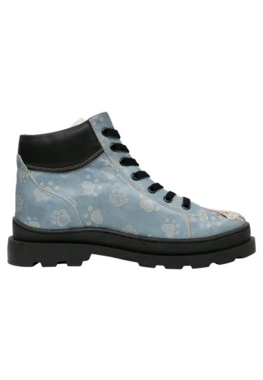 Femme Cuir Vegan Bleu Bottes - I Have Cattitude Motif - 