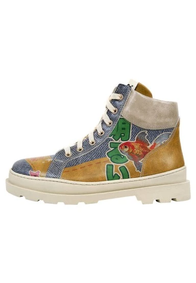Femme Cuir Vegan Bleu Bottes - Dare Bright Motif - 