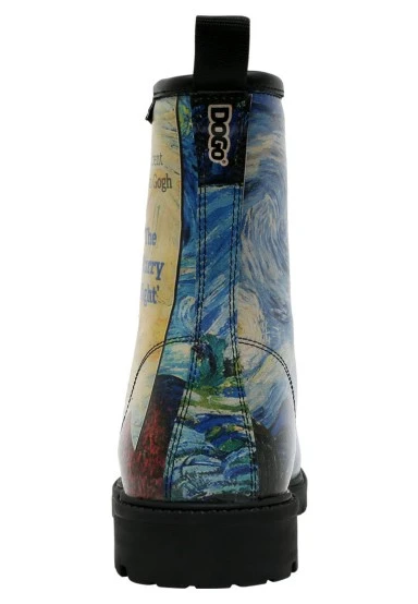 Femme Cuir Vegan Bleu Bottes Longues - Vincent van Gogh The Starry Night Collage Muse Motif - 