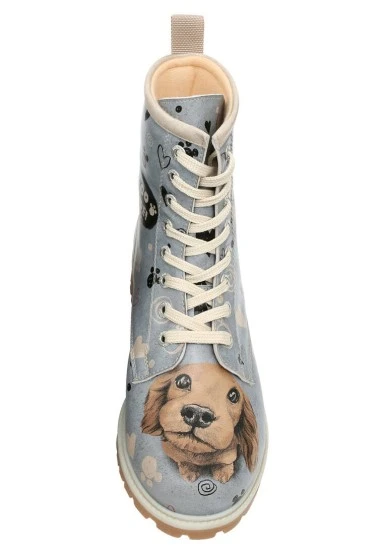 Femme Cuir Vegan Bleu Bottes Longues - Hello My Hooman Motif - 