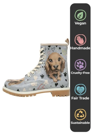 Femme Cuir Vegan Bleu Bottes Longues - Hello My Hooman Motif - 