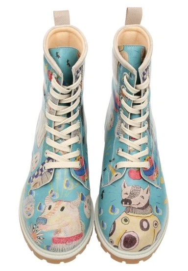 Femme Cuir Vegan Bleu Bottes Longues - Madness Motif - 