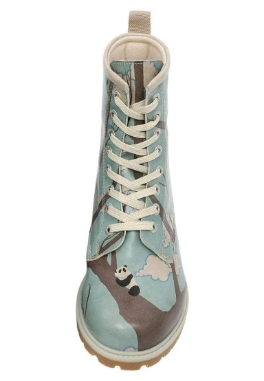 Femme Cuir Vegan Bleu Bottes Longues - Panda Hug Motif - 