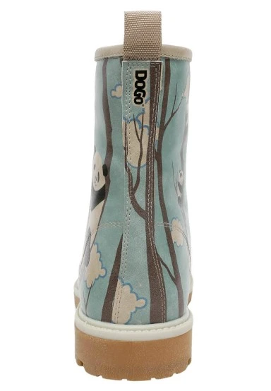 Femme Cuir Vegan Bleu Bottes Longues - Panda Hug Motif - 