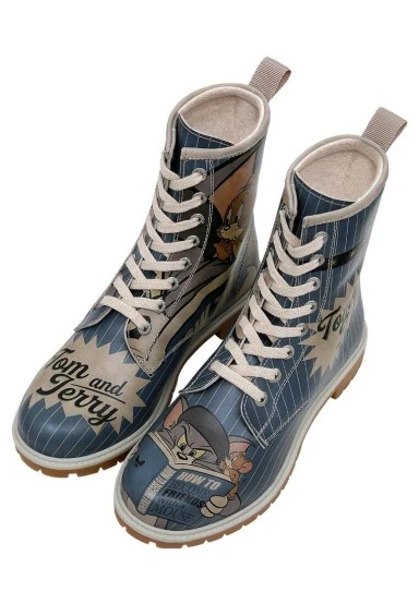 Femme Cuir Vegan Bleu Bottes Longues - Warner Bros Tom et Jerry Friends-with-a-Mouse Motif - 
