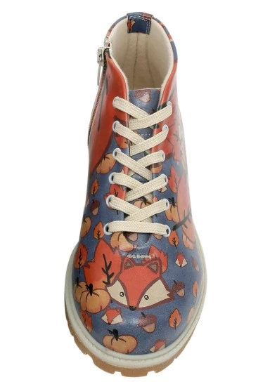 Femme Cuir Vegan Bleu Bottines - Hello Pumpkin Motif - 