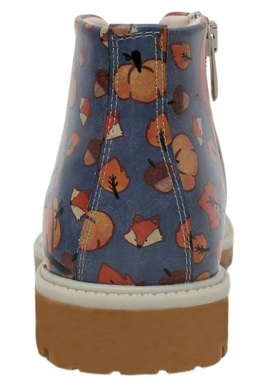 Femme Cuir Vegan Bleu Bottines - Hello Pumpkin Motif - 