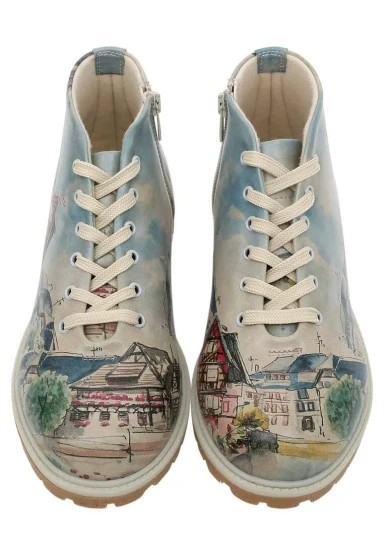 Femme Cuir Vegan Bleu Bottines - Travel Fills The Soul Motif - 