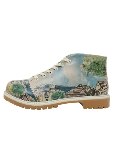 Femme Cuir Vegan Bleu Bottines - Travel Fills The Soul Motif - 