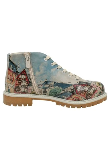 Femme Cuir Vegan Bleu Bottines - Travel Fills The Soul Motif - 