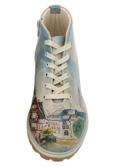 Femme Cuir Vegan Bleu Bottines - Travel Fills The Soul Motif - 