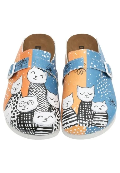 Femme Cuir Vegan Bleu Chaussons - Family Portrait Motif - 