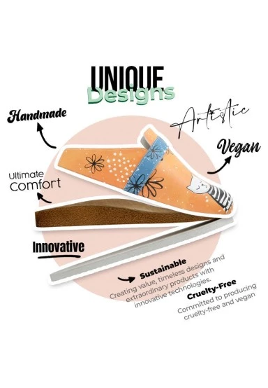 Femme Cuir Vegan Bleu Chaussons - Family Portrait Motif - 
