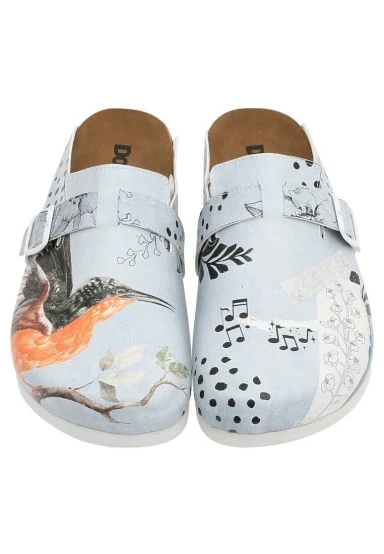 Femme Cuir Vegan Bleu Chaussons - Birds Chirping Motif - 