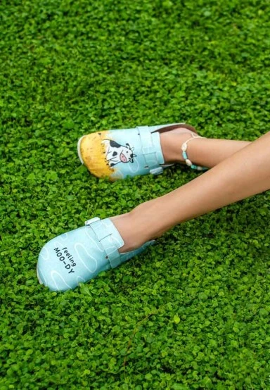 Femme Cuir Vegan Bleu Chaussons - Feeling Moody Motif - 
