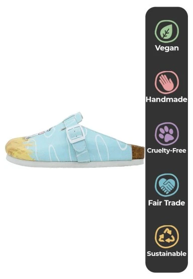 Femme Cuir Vegan Bleu Chaussons - Feeling Moody Motif - 