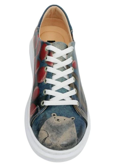 Femme Cuir Vegan Bleu Foncé Baskets - Bear With A Balloon Motif - 