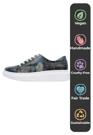 Femme Cuir Vegan Bleu Foncé Baskets - Bear With A Balloon Motif - 