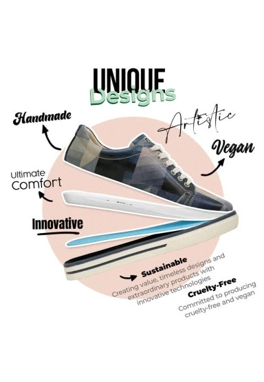 Femme Cuir Vegan Bleu foncé Baskets - Be Different Motif - 