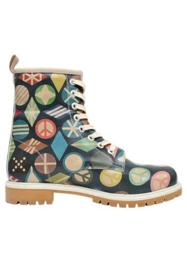 Femme Cuir Vegan Bleu Foncé Bottes Longues - Peace Motif - 