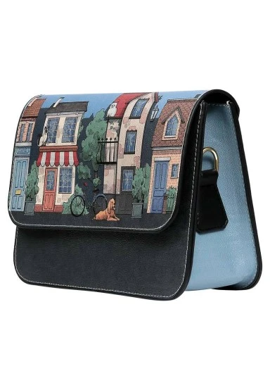 Femme Cuir Vegan Bleu Foncé Sac à Main - Pet Boulevard Motif - 