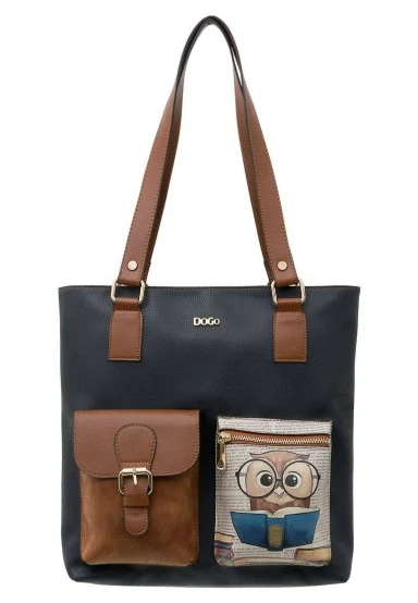 Femme Cuir Vegan Bleu Foncé Sac d'épaule - The Wise Owl Motif - 