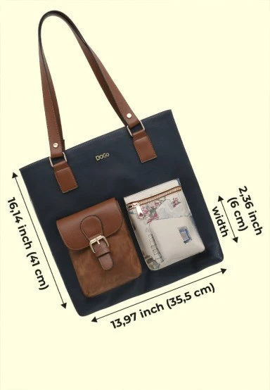 Femme Cuir Vegan Bleu Foncé Sac d'épaule - Paperflower Motif - 