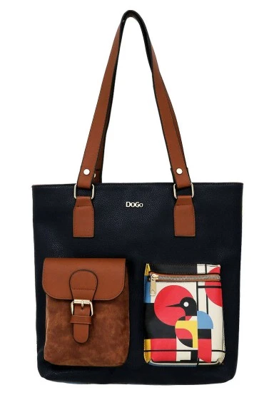 Femme Cuir Vegan Bleu Fonce Sac d'épaule - Bauhaus Birdie Motif - 