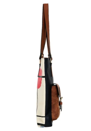 Femme Cuir Vegan Bleu Fonce Sac d'épaule - Bauhaus Birdie Motif - 