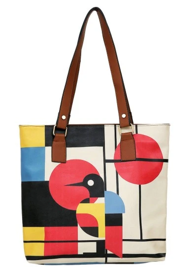 Femme Cuir Vegan Bleu Fonce Sac d'épaule - Bauhaus Birdie Motif - 