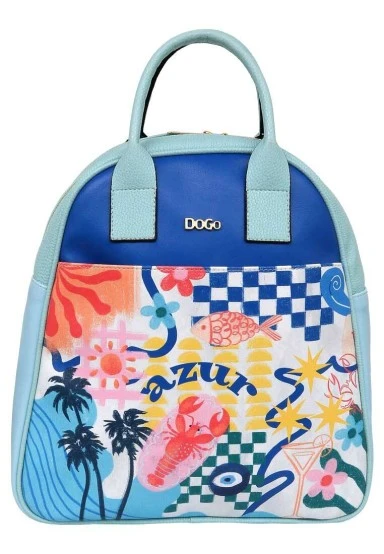 Femme Cuir Vegan Bleu Sac à Dos - Azur Motif - 