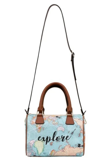 Femme Cuir Vegan Bleu Sac à Main - Explore Motif - 