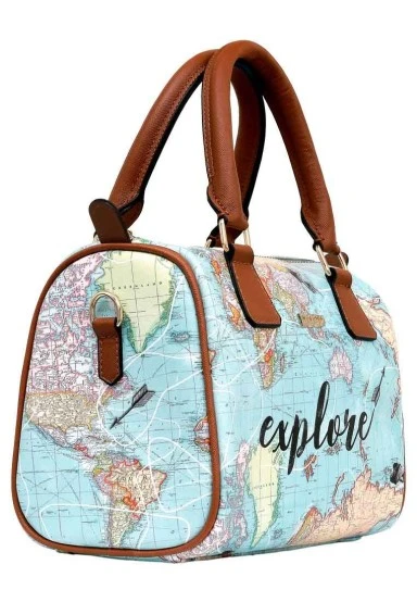 Femme Cuir Vegan Bleu Sac à Main - Explore Motif - 