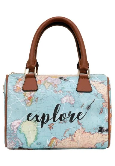 Femme Cuir Vegan Bleu Sac à Main - Explore Motif - 