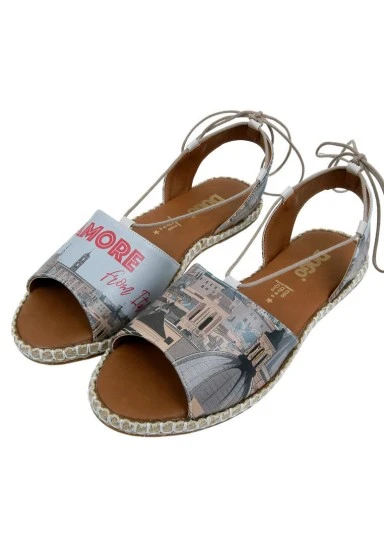 Femme Cuir Vegan Bleu Sandales à Lacets - That's Amore from Italy Motif - 